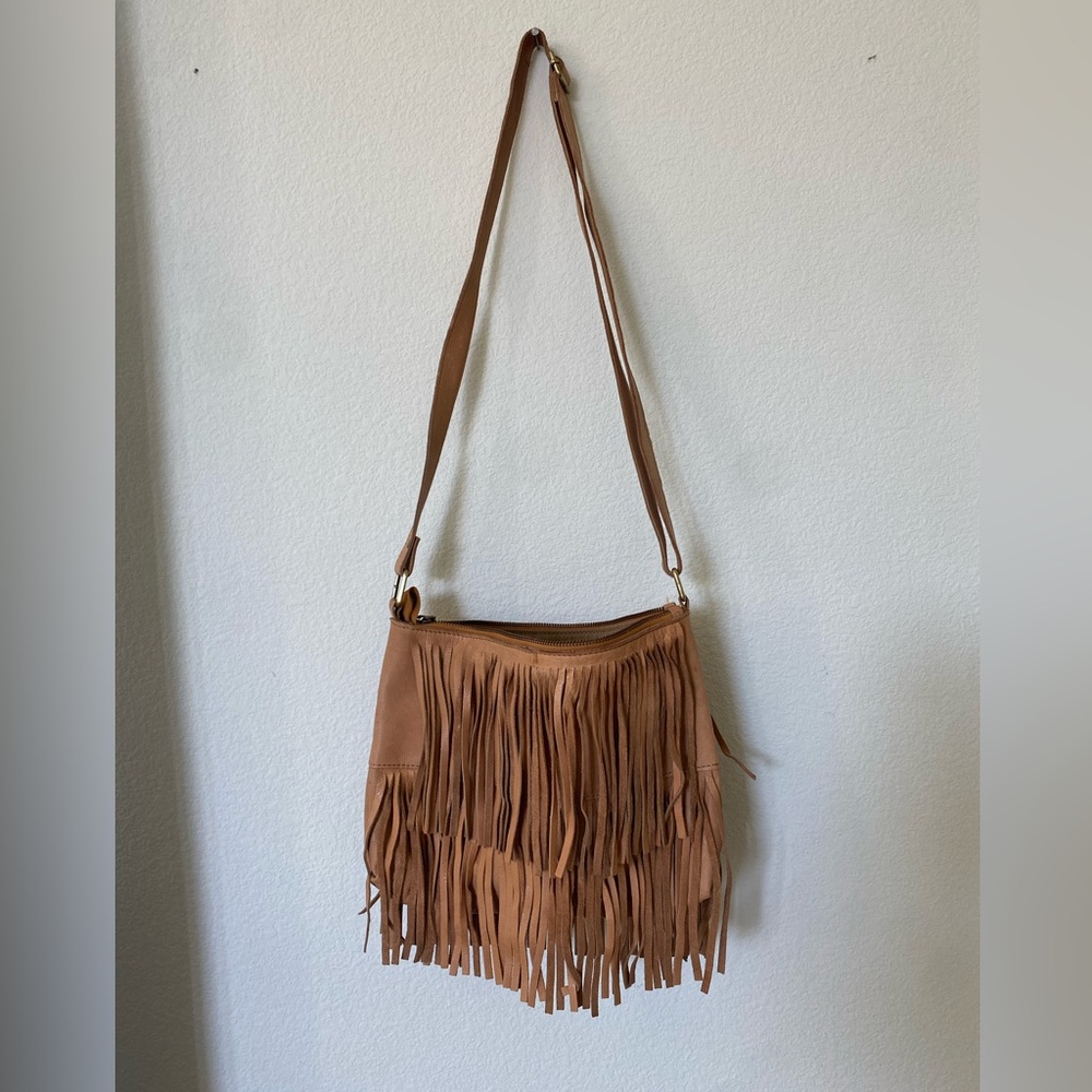 Tan fringe purse